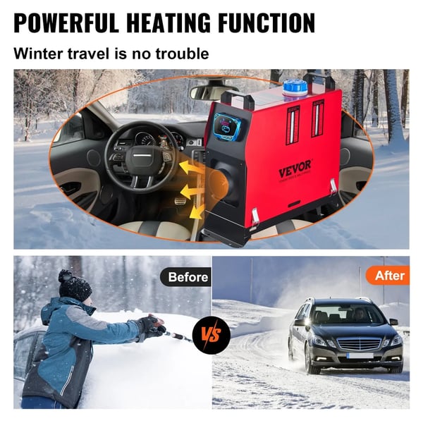 Diesel Luftvarmer, 12V, 8KW, 5L Tankkapacitet, Justerbar Temperatur 64℉-104℉, Fjernbetjeningafstand 98 ft