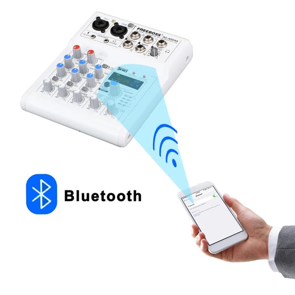 FREEBOSS Mixerkonsol, 4 Kanaler, Bluetooth-funktion,EU-stik