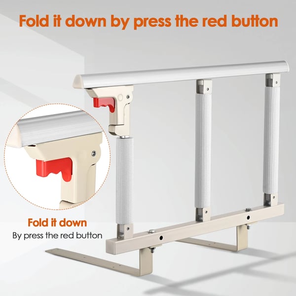 Ældre Sengestolpe, Metal Konstruktion, 69 x 40 cm Dimensioner, Foldbart Design, Anti-Fald Funktion, Understøtter Op Til 100 kg
