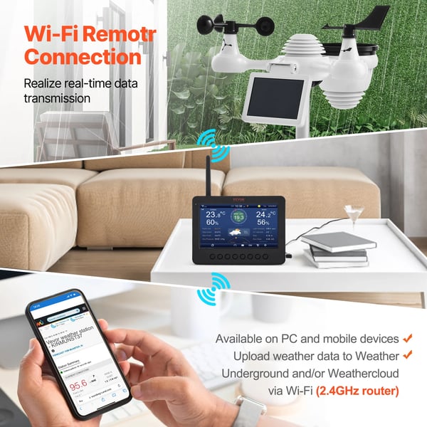 VEVOR Langaton Sääasema, 7-in-1 Seuranta, 7" TFT-näyttö,YT60233