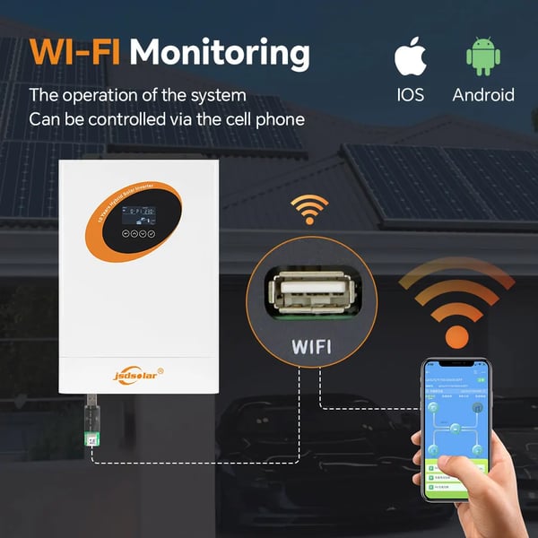 Sol inverter, MPPT-teknologi, dual AC-udgang,220-240VAC, 4KW med Wifi, 24V