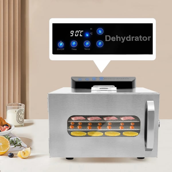 Maddehydrator, 400W, 6 bakker, temperaturinterval 30-90℃, timerindstilling 30 min-24 timer, rustfrit stål