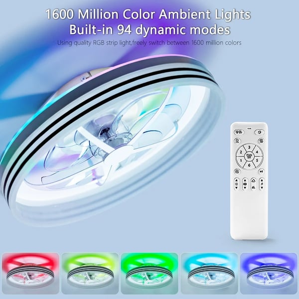 Loftventilator, RGB-lys, Bluetooth-højttaler,7, Smart Fan Lys