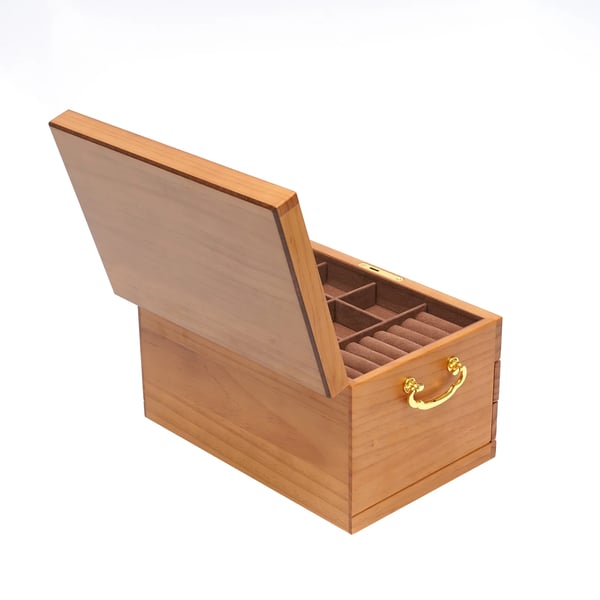 Smykkeskrin, Massivt Træ og MDF, 10,5 x 7,5 x 6 tommer, 3 Skuffer, Velourforet, Låsemekanisme
