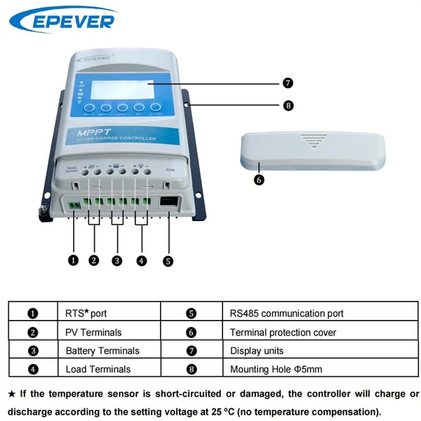EPEVER Solarbatterikontrol, 40A Maksimal Strøm, 12V/24V Systemspænding,40A, XTRA4210N-XDS2