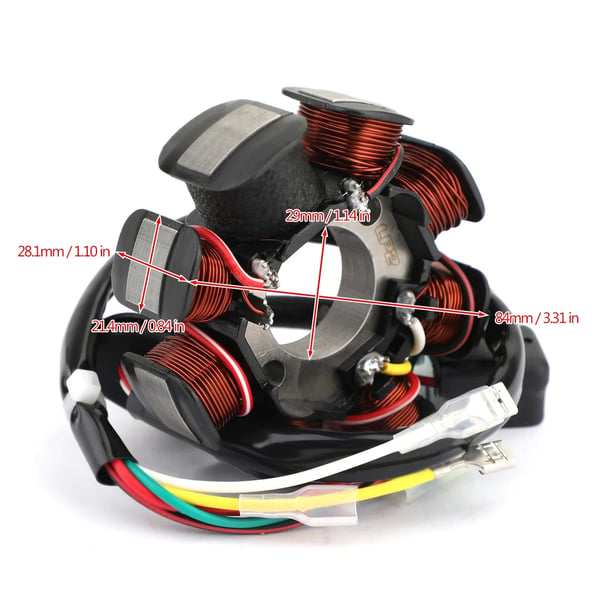 Generator Stator, Kobberviklinger, Indvendig Diameter 29 mm, Udvendig Diameter 84 mm, Poltykkelse 28,1 mm, 8 Poler