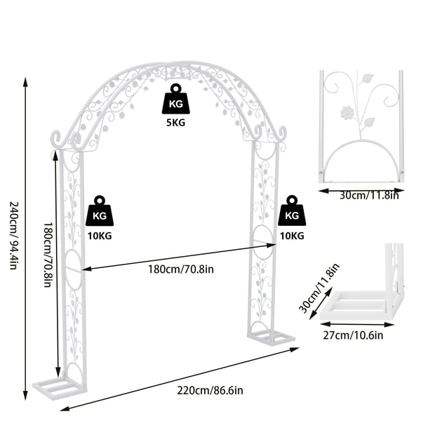 Bryllupsbue Stativ, Elegant Metal Design, Stor Størrelse,HVID, 220x30x240cm