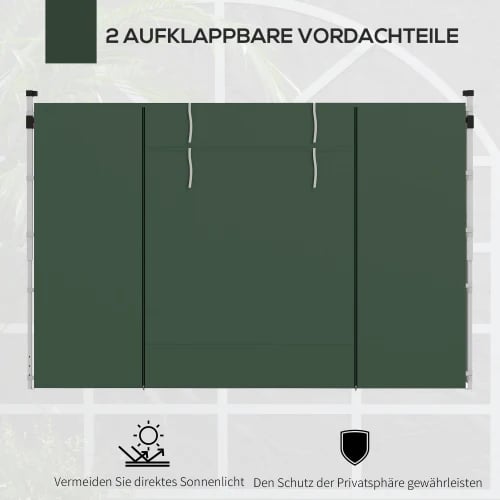 Sivupaneelit, vedenpitävä Oxford-kangas, 295 cm x 195 cm, sopii 3 x 6 m tai 3 x 3 m, helppo kiinnitys nailonihihnoilla, vetoketjulliset ovet
