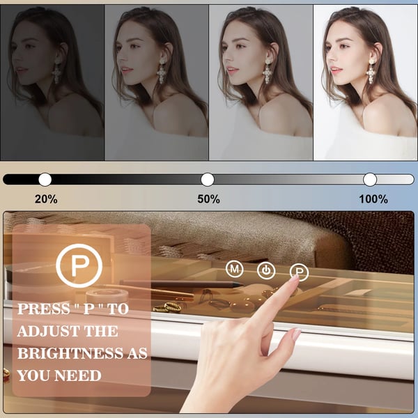 Makeup Spejl, LED Lys, Smart Touch Kontrol,HVID