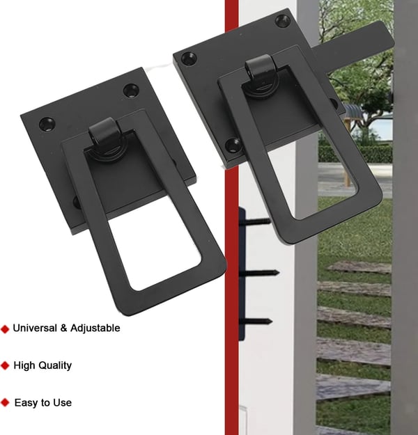 Lågebeslag, Aluminiumlegering, Mat Sort Finish, Selv-låsende Mekanisme, Passer til Træhegn og Haveporte, Inkluderer 11 Skruer