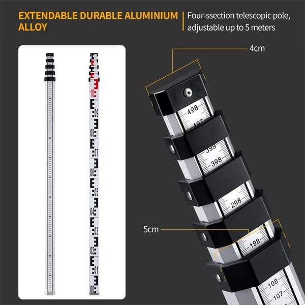 Niveau Lineal, Aluminiumlegering, Justerbart Teleskopisk Design,3M