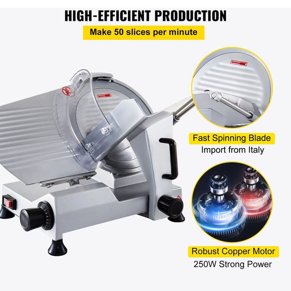 Elektrisk Madskærer, 12 tommer Klinge, 320W Effekt, 0-15mm Tykkelsesjustering, 350-400 RPM Hastighed, Rustfrit Stål Bakke