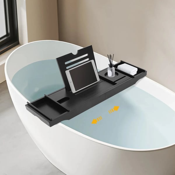 Badekar Bræt, Justerbar Længde, Vandafvisende Design,sort