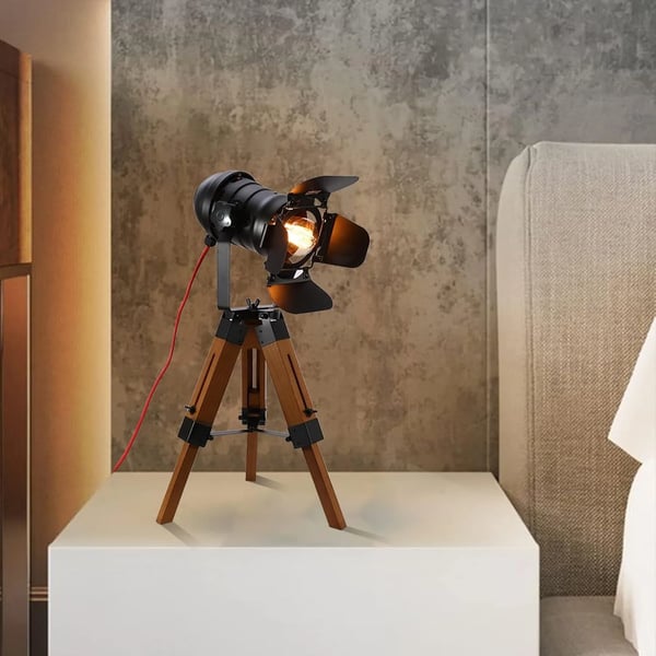 Tripod Gulvlampe, Justerbar Højde, 360° Rotation,sort