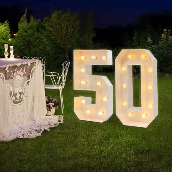 Lys Op Tal, KT Board Materiale, 100 cm Højde, 20 LED Pærer, Batteridrevet, Varmt Lys 2000-3000K