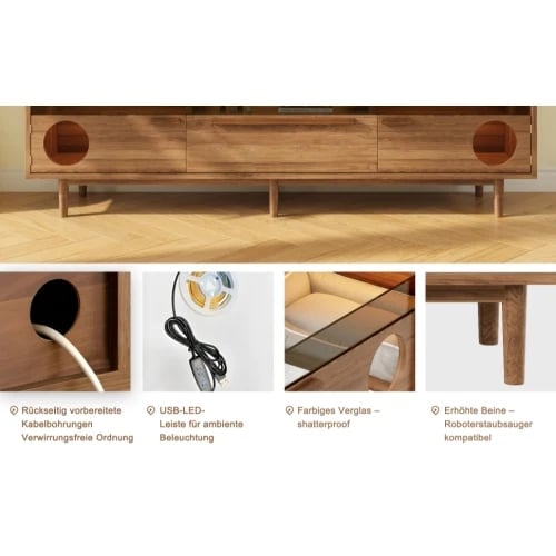 TV-bänk Set, MDF-material, 120 x 40 x 50 cm, Lämplig för TV-apparater upp till 65 tum, Stöder upp till 50 kg, Polerade kanter för säkerhet