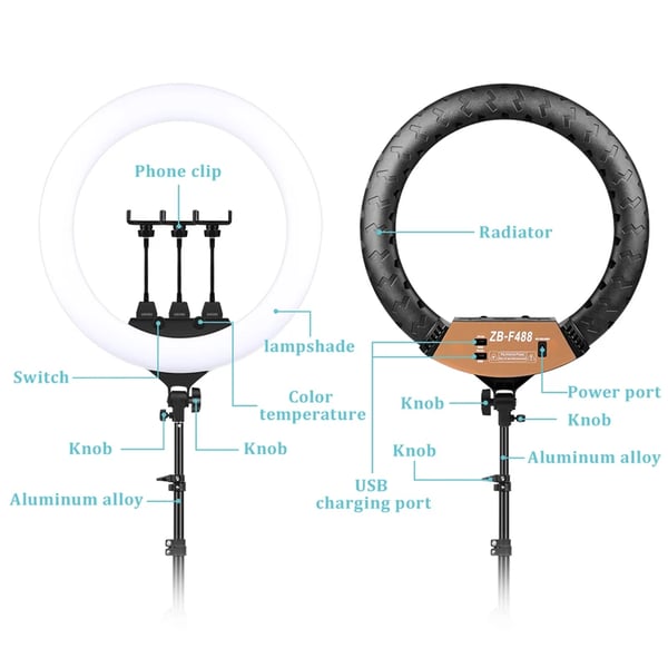Ring Light, Justerbar Farvetemperatur, Fjernbetjeningsfunktionalitet,22tommer lys sæt