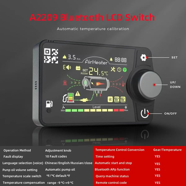Diesel Luftvarmer, Bluetooth Kontrol, Lang Driftstid,A2209 Switch