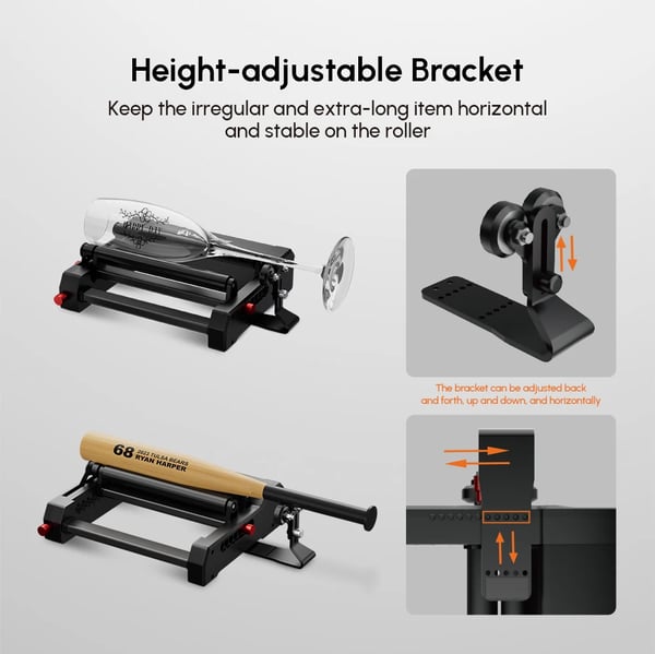 Rotary Roller, 360° Rotation, Kompatibel med Lasergravering Maskiner,sort
