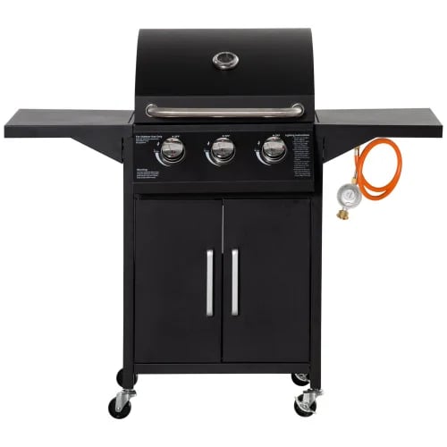 Gasolgrill, 3 brännare, 3 kW effekt, mått 121 x 55 x 109 cm, mobil design, lättläst termometer