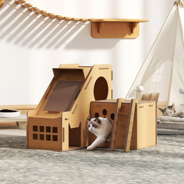 Kattens Kradsetræ, 2-Niveau Design, Holdbart Materiale,Gul