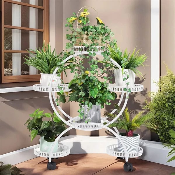 6-lags planteholder, rummer 6 potter, holdbar metal konstruktion,HVID