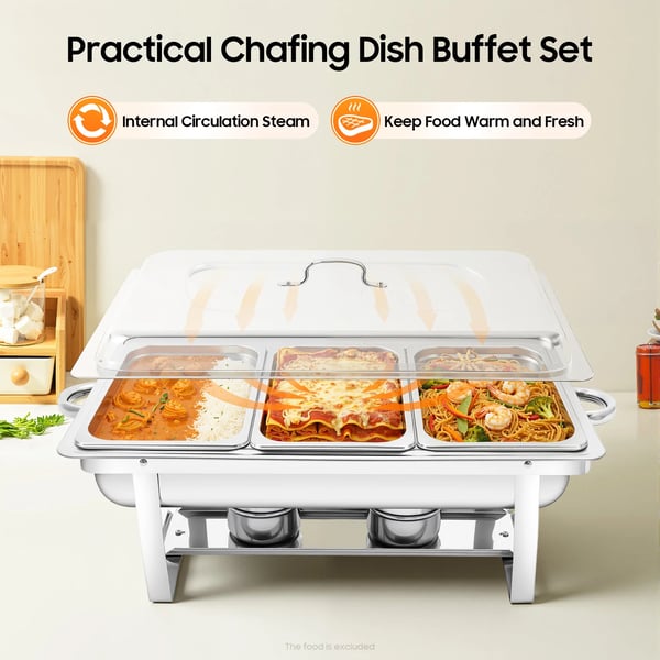 Madvarmer Chafing Dish, 3 Rustfrit Stål Brændstofpander, Ideel til Catering,Sølv