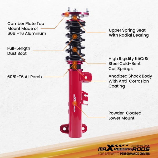 Coilover Stød Dæmper, Materiale: 55CrSi Stål, Vare Længde: 54 cm, Kompatibilitet: Til 3 Serie (E36) Køretøj, Justerbar Køre Højde: 1-3 tommer