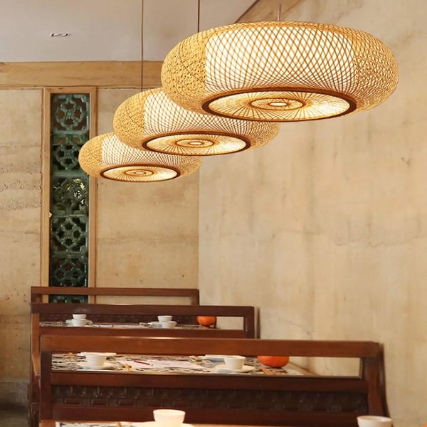 Hængende Lampe, Naturlig Bambus, Elegant Design,Ingen pære (E27), 50cm