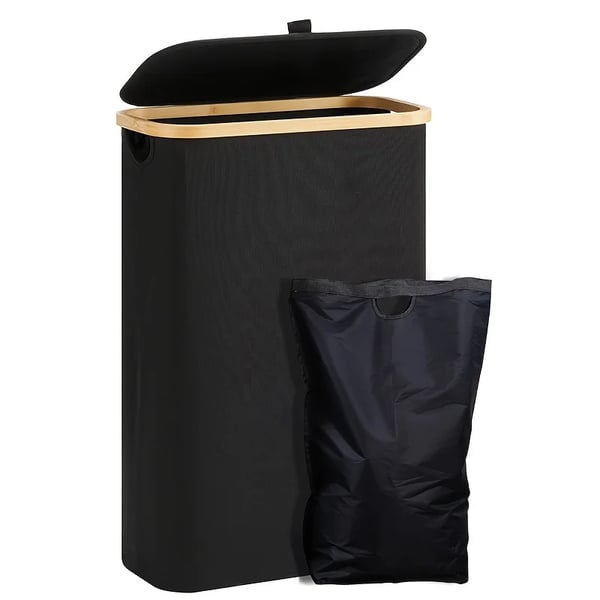 Pyykkikori, irrotettava säkki, kestävä materiaali,60L, musta