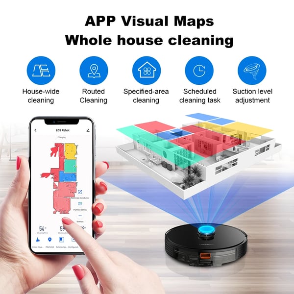 Robotstøvsuger, Smart Navigation, Høj Sugeevne,APP