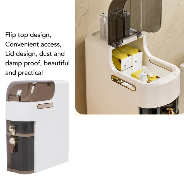 Narrow Storage Cabinet, Transparent Design, Movable with Wheels,Hvid