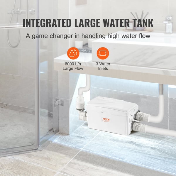 Maceratorpumpe 350W, Høj Flow 6000 L/t, 23 ft Hovedløft