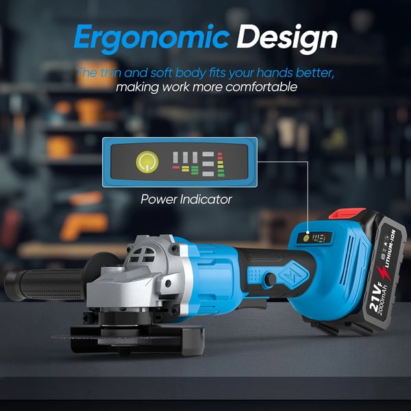 Elektrisk Vinkelsliber, Trådløs Drift, Ergonomisk Design,2 Batteri