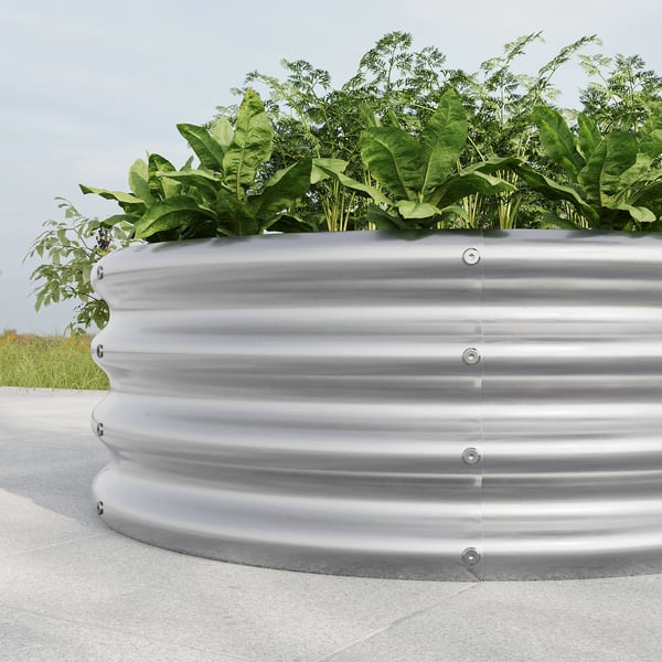 Havebed, Q195 Galvaniseret Stål, 1,5 ft x 1,5 ft x 1 ft, 3,14 Kubikfod, Oval Struktur, Nem Montering