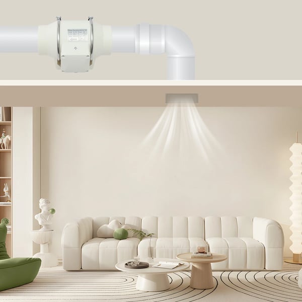 Inline Fläkt, Kraftfull Luftflöde, Robust Konstruktion,Vit PP-hus, EU, 220 V