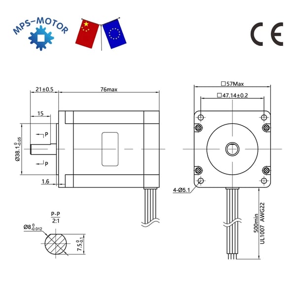 Nema23 Stepper Motor, Høj Holdet Moment 2.0N.m, 3A Strømvurdering,8mm