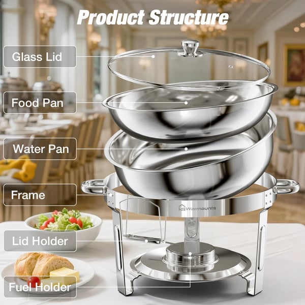 Chafing Dish Sæt, Rustfrit Stål, 5 Quart Kapacitet,5 Qt 4 Pak