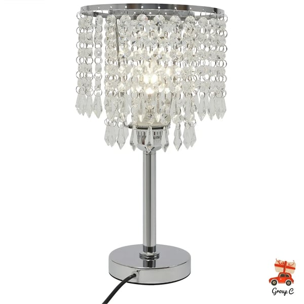 Bordlampe, Krystalglas, Elegant Design,Elfenben, Sølv, HVID