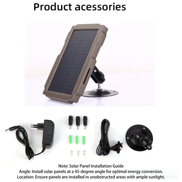 Jagtkamera Solpanel, 3000mAh Batteri, 11,8 x 5,4 x 0,8 tommer, Høj-effektiv solpanel, Rotationsmonteringsbeslag