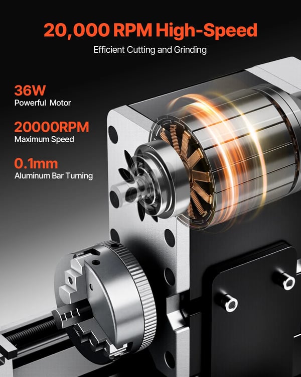 Mini metallisorvi, 36W teho, 20 000 RPM nopeus