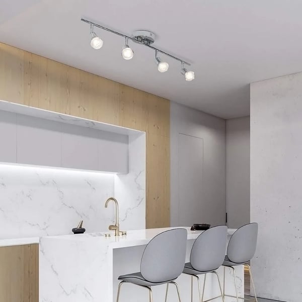 Loftlampe, 4-lys skinnesystem, LED spotlys,Krom, Ingen pære