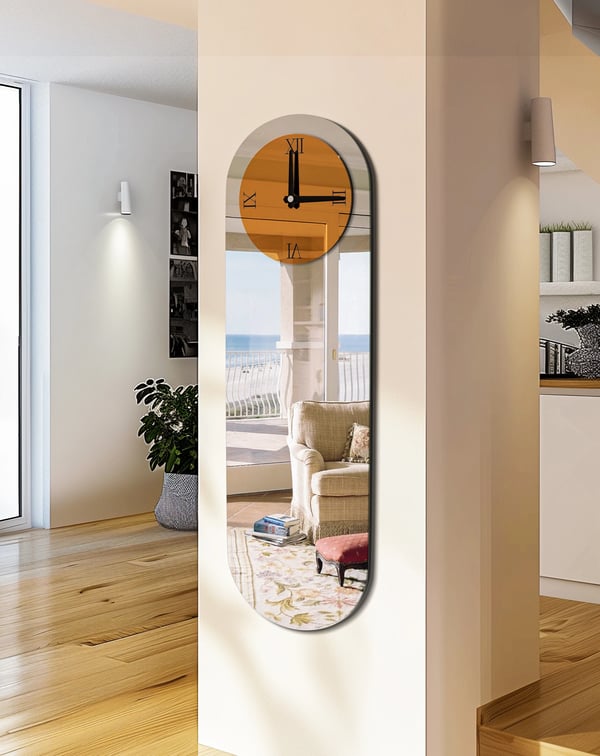 Väggklocka, Modern Design, Avlång Form,Silverbrun