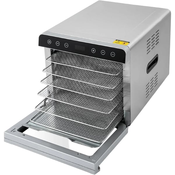 Madtørrer, 6 lag, 700 W effekt, 220 V spænding, temperaturinterval 35-85°C, intelligent touchscreen kontrol