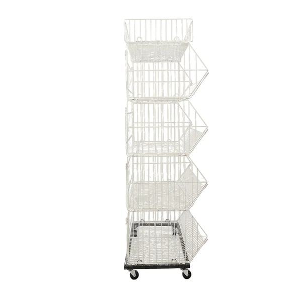 Förvaringskorgställ, 5 lager, 900 x 430 x 1360 mm, Belastning 25 kg per lager, Mobil med hjul, Stapelbar design