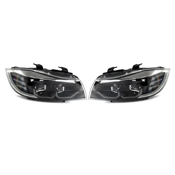 Forlygtesamling, Kompatibel med BMW E90 Halogen Refit E91 3 Serie 2005-2008, Dobbelt U-Halo LED Design, Nem Installation,par LHD