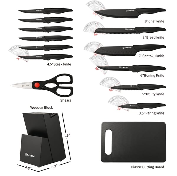 Køkkenkniv Sæt, Kulstofstål Blade, 16,3 cm Blade Længde, Non-slip PP Håndtag, 16 Stykker, Ergonomisk Design