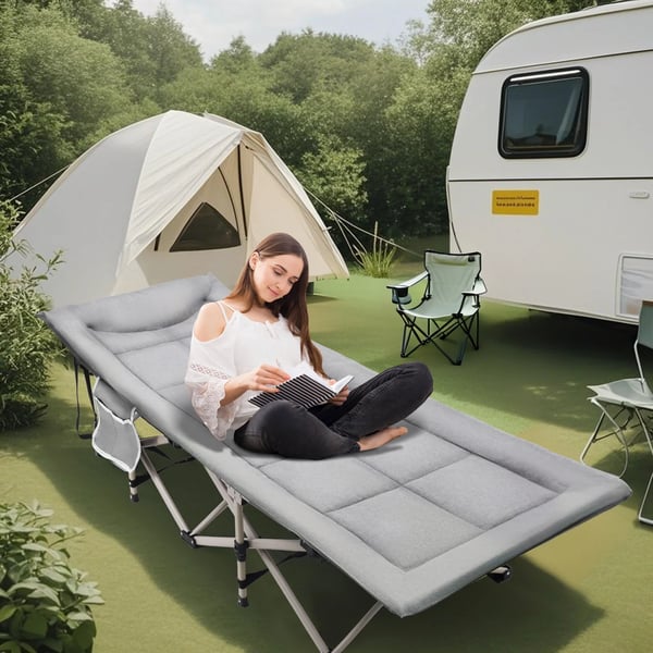 Camping Sovebed, Bærbar Sammenklappelig Design, Robust Metalramme,LYS GRÅ