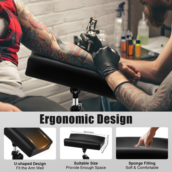 Tattoo Armstøtte, Justerbar Højde, 360-Graders Rotation,sort