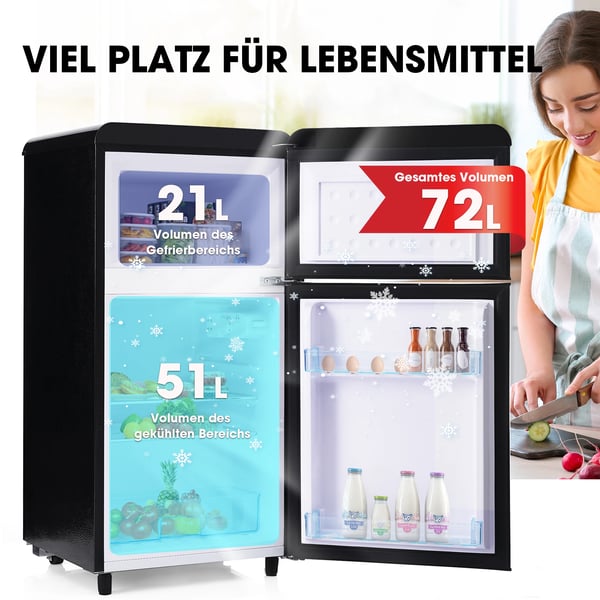 Mini Køleskab, Energi Effektiv, Retro Design,72L, EU